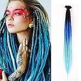 Yesvada Handmade Single Ended Dreadlock Extensions Crochet Locs Braids 22inch 10 Strands/Pack Synthetic Ombre Dread Extensions (10 Strands, Black Ombre Blue)