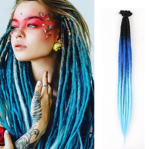 Yesvada Handmade Single Ended Dreadlock Extensions Crochet Locs Braids 22inch 10 Strands/Pack Synthetic Ombre Dread Extensions (10 Strands, Black Ombre Blue)