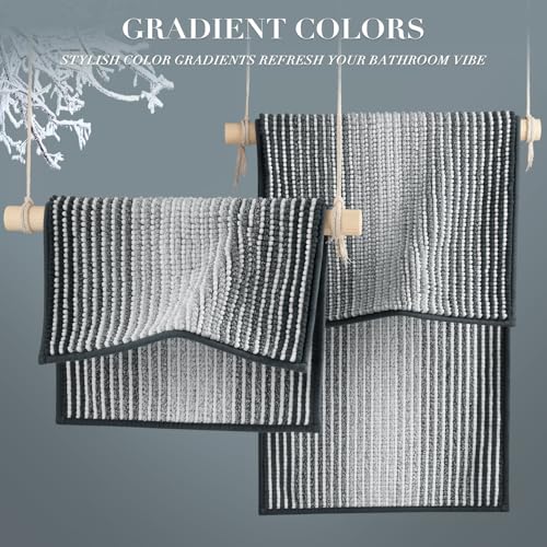 BSICPRO Bathroom Rugs and Mats Sets, 2 Piece Thick Absorbent Chenille Non Slip, Soft Shaggy Bath Room Floor Mats for Bathroom, Machine Washable (Blue Grey, 20" x 47" Plus 16" x 24")