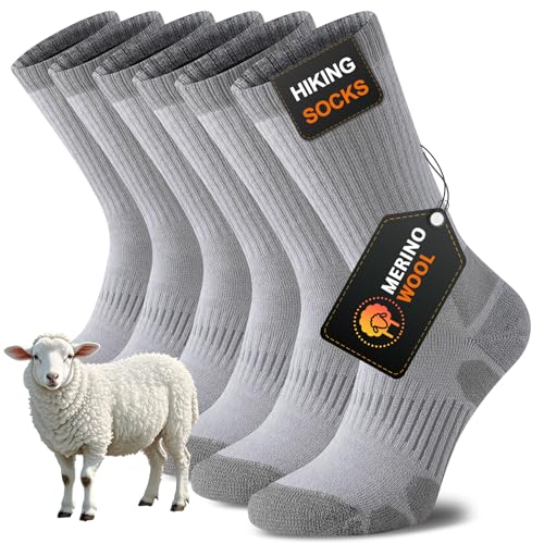 Niorasen Merino Wool Hiking Socks for Men & Women, Thick Cushioned Walking Socks, Seamless & Breathable Anti-Blister Crew Socks for Sports, Running, Outdoor, Work, Cycling, Trekking,3 Pairs Unisex