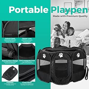 Dog Playpen Indoor for Small, Medium and Large Dogs. Portable Dog Pen,Foldable & Pop up Puppy playpen Indoor & Outdoor Travel. Puppy Kennel Comes with Additional Toys and Bag.(Small-Black)