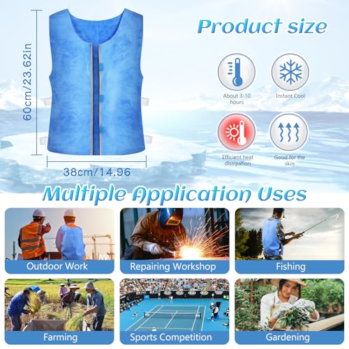 Image of Cooling Vest for Men & Women - Water Activated Cooling Vest for Extreme Heat, Reusable PVA Safety Construction Work Vest for Outdoor Sports, Running, Fishing, No Ice Packs Needed