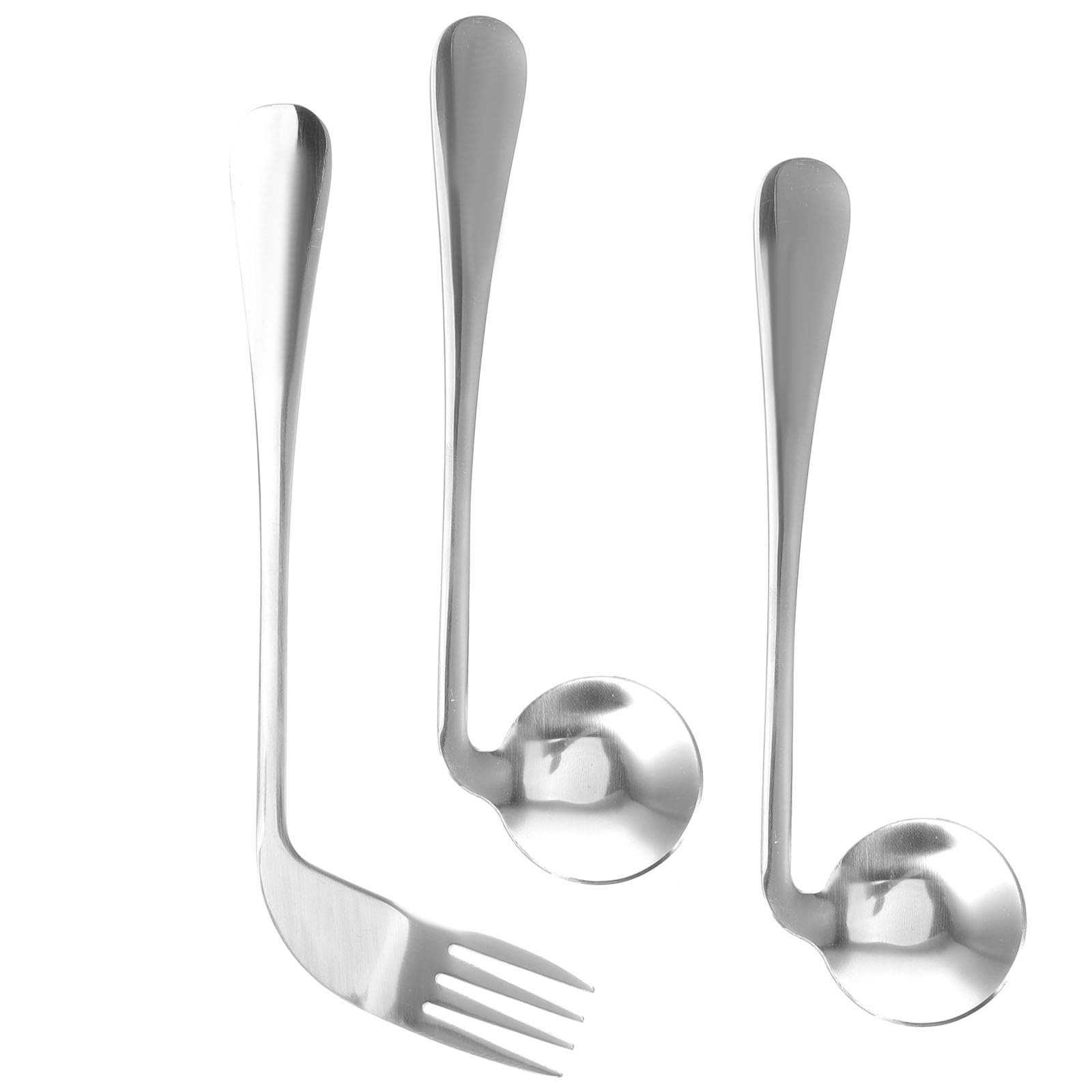 FOMIYES Cubiertos Adaptativos para Personas Mayores | Juego de 3 Piezas (1 Tenedor y 2 Cucharas Anguladas) Mano Derecha | Acero Inoxidable para Discapacitados y | Vajilla Ayuda
