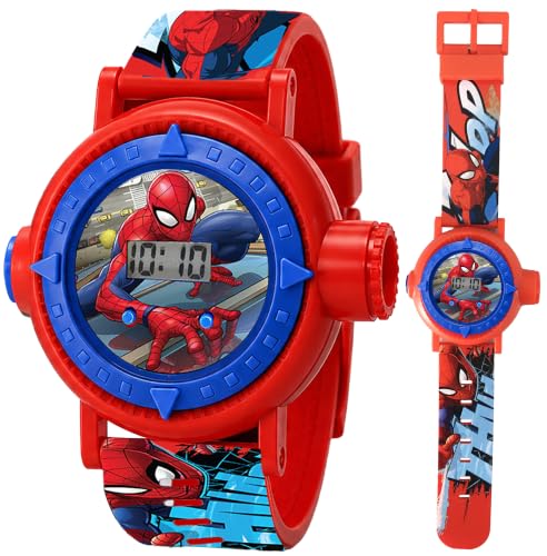 Marvel Spider-Man Kids LCD Projection Watch &ndash; Digital Time Display with 10 Image Projections...