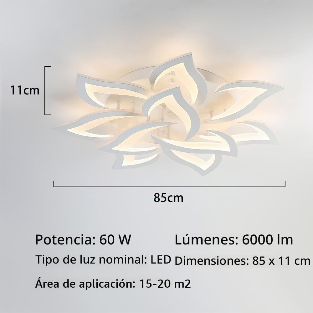 Lámpara Techo 60W 6000lm de Creativa Pétalo, Plafón LED Techo con Control Remoto, Lámparas de Techo Salon de Aluminio con Luz Regulable 3000K-6000K para Sala de Estar,Pasillo,Dormitorio