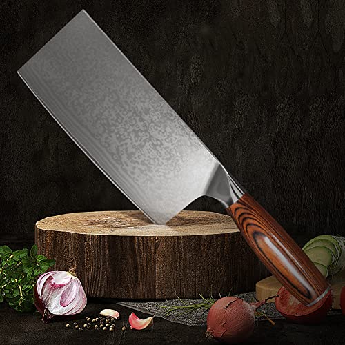 Foto von Home Safety Damastmesser Scharfes Damast Kochmesser - Profi Fleischmesser aus echtem Damaststahl für Küche - Handgeschmiedetes Hackmesser, rutschfeste Pakkaholz Griff + Geschenkbox