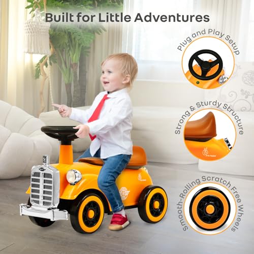 Image of R for Rabbit Speedster Royal Ride on Car for Kids, Baby Vintage Looks Stylish Ride Car with LED Light & Horn Boys Girls Age 1-4 Years, Weight Capacity Up to 20Kgs (Orange Brown)