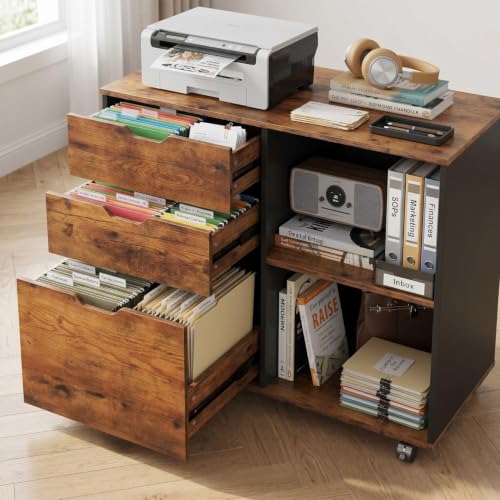 Image of FFO Modern Bedside Table with Drawer & Open Shelf, Wooden Top with Metal Frame, Compact Nightstand for Bedroom, End Table for Living Room