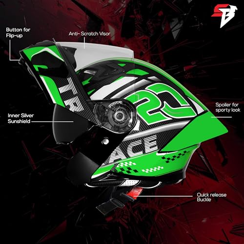 Image of Steelbird SBA-20 Trace ISI Certified Flip-Up Graphic Helmet for Men and Women with Inner Silver Sunshiled