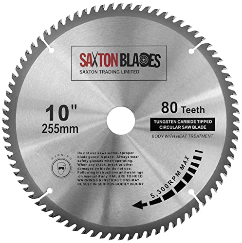 Saxton-TCT25580T-Lame de scie circulaire à bois, 255 x 30 mm, alésage 30 mm, 80 dents pour Bosch Makita Dewalt