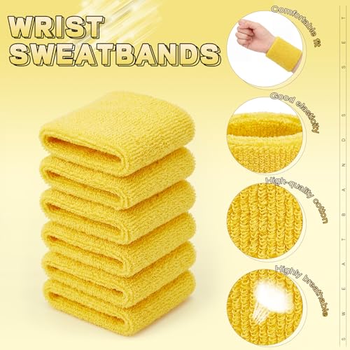 Image of WILLBOND 8 Pack Wrist Sweatbands Sports Wristbands Tennis Sweatbands Neon 80s Thick Cotton Gymnastics Sweat Band Athletic Football Soccer Sports Wristband for Men Women Party