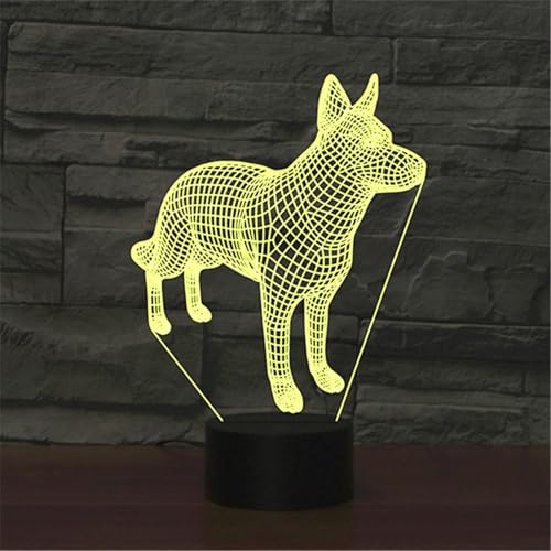 Lámpara de noche 3D ilusión perro con control remoto USB LED miniatura 3