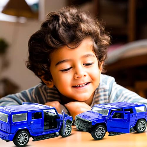 Image of Toy Cloud DieCast Model Cars Hummer Metal Car for Kids Pull Back Action Opening Doors Toy Cars for Boys 5-8 Years - Blue