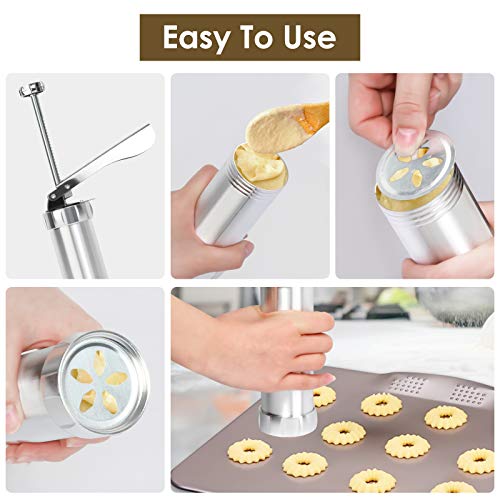Cookie Press Gun Kit for DIY Biscuit Maker and Decoration with 20 Stainless Steel Cookie Discs and 4 Nozzles - Thumbnail 6