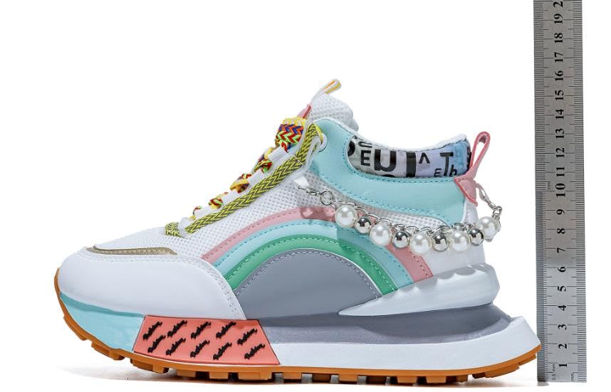 Women's Fashion Platform Mid-Top Sneakers with Sparkling Bead Chain - Breathable Mesh, Lace-Up Casual Shoes for All Seasons2