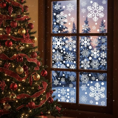 Vunpok 114 PCS Christmas Window Clings Snowflakes Window Decals for Christmas Room Decor Ornaments Xmas Party Supplies Decorations