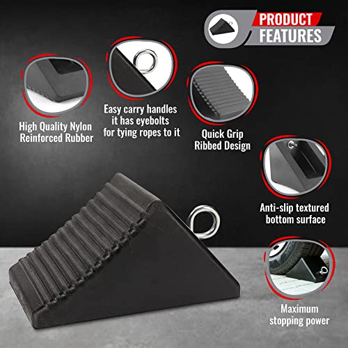 Image of AFA Tooling Nylon Reinforced Set of 2 Heavyweight Wheel Chocks with Eyebolts