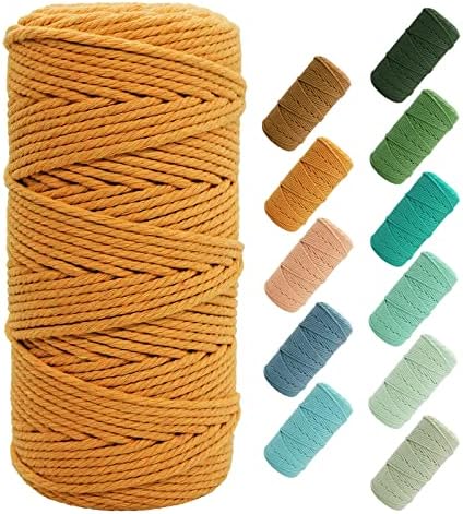 SUNTQ Macrame Cord 4-Strand Twisted Soft Unstained Cotton Rope for Handmade Plant Hanger, Wall Hanging Craft Making, Crafts, Knitting,Decorative Projects Original Color Cotton String Beige