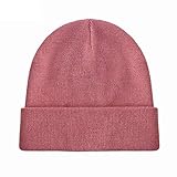 Mütze Beanie Hut Kappe Cap Weiche Winter Frauen Hut Einfarbig Gestrickt Warme Skullies Mütze Unisex Hip-Hop Manschette Cap-Dark_Pink_M