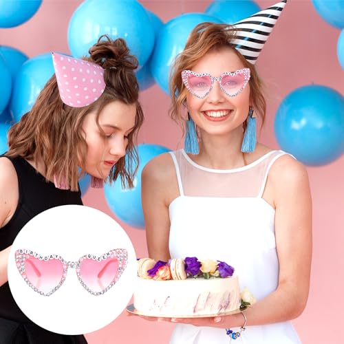 Birthday Queen Sunglasses, Pink Heart Birthday Pearl Glasses for Women, Shiny Rhinestone Heart Shaped Sun Glasses for Birth Day Party Favors Birth Day Decorations3