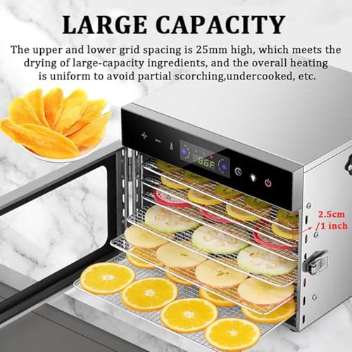 6/8/12/18 Tray Freeze Dryer, Stainless Steel Food Dehydrator with Adjustable Temperature, Timer & LCD Display for Fruits, Vegetables, Meat, Jerky & Herbs - 6-Layer Food Preservation Machine