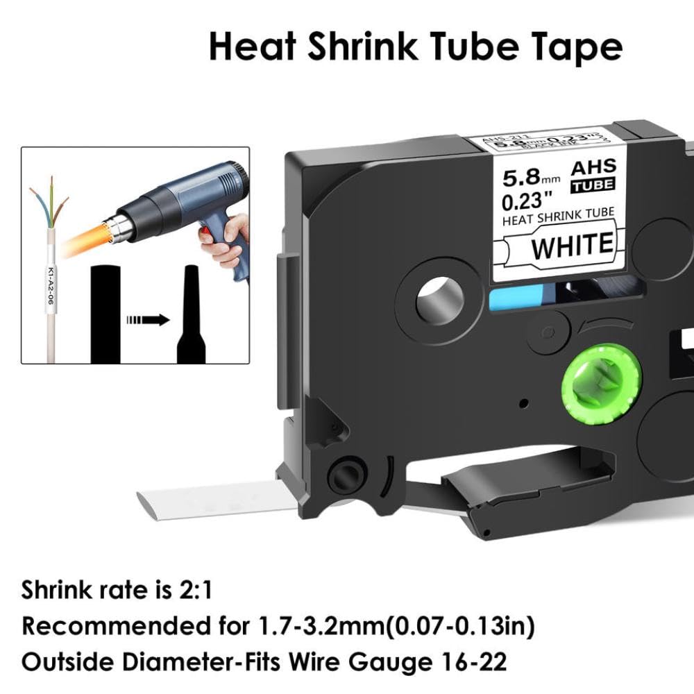 5er-Pack Schrumpfschläuche 5,8 mm, kompatibel mit Hse 211 Etikettenband, schwarz auf weißer Kartuschenkassette Kompatibel mit Etikettendrucker
