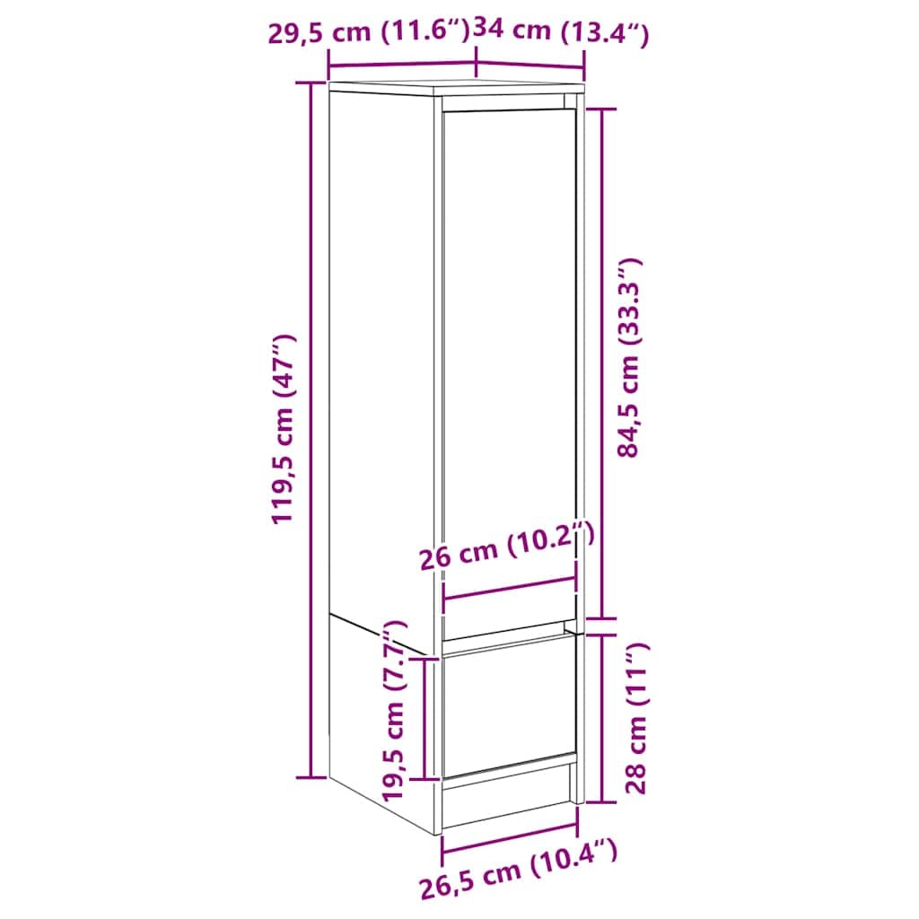 vidaXL Highboard Betongrau 29,5x34x119,5 cm Holzwerkstoff