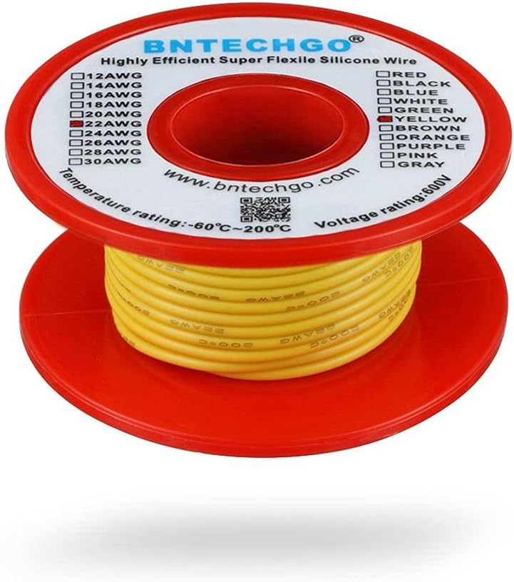 BNTECHGO 22 Gauge Silicone Wire Spool 50 ft Yellow Flexible 22 AWG Stranded Tinned Copper Wire - Image 2