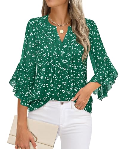 Image of Timeson Women's Short Sleeve V Neck Blouses Shirts Floral Double Layers Mesh Tunics Tops
