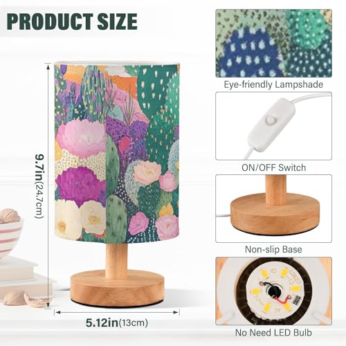 Lámpara de mesa colorida con cactus y flores para recámara miniatura 3