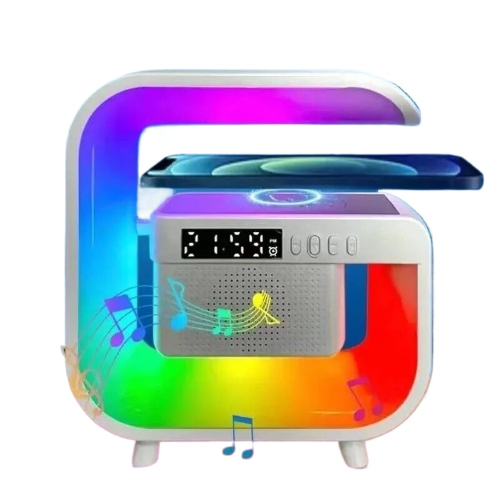 EBILUN Multifunction LED Lamp Smart Bluetooth Speaker Wireless Charger RGB Alarm Clock Night Light (White)