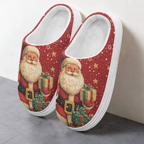 Slippers for Women Warm Flannel Hard Sole Slippers Holiday Decor 5-114