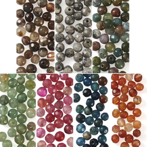 Beadthoven 280pcs 4mm Agate Gemstone Beads Faceted Round Healing Crystals Natural Stone Mixed Color Loose Spacer Beads for Jewelry Making Bracelet Necklace Earrings DIY Crafts