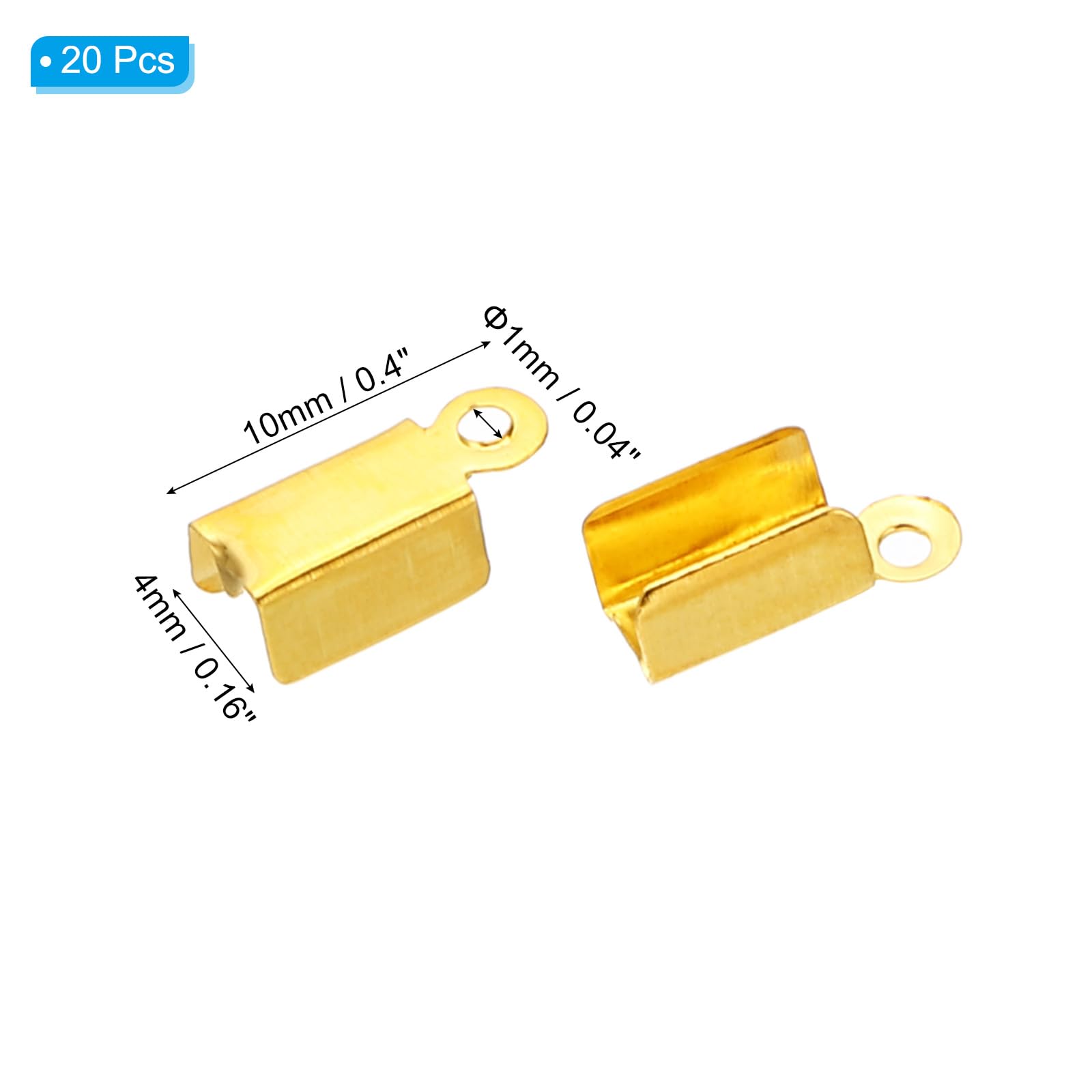 PATIKIL 10 x 4 mm Fold Over Crimp Cord Ends, 20Pcs Stainless Steel Rectangular Clasp Tips End Leather Ribbon End Clasp Tips for DIY Craft Jewelry Making, Gold