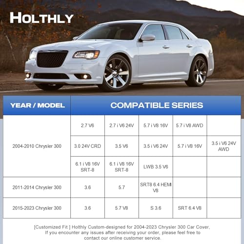 Image of 10 Layers Car Cover Custom Fit for Chrysler 300 (2004-2023), Waterproof All Weather for Automobiles, Outdoor Full Cover Sun Dust Rain Protection with Cotton. Black