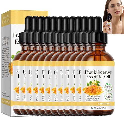 Aceite esencial de incienso natural y aceite de resina, para tonificar la piel, alisar líneas finas, piel calmante, cuidado facial, masaje corporal, 60 ml (12 unidades)