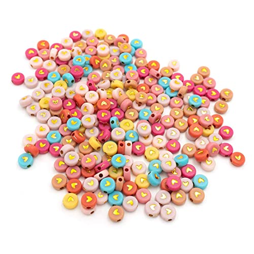 Vintageparts Acrylperlen mit Herz im harmonischen Farbmix 7 mm 100 Stück zum Schmuck selber basteln Perlen zum auffädeln
