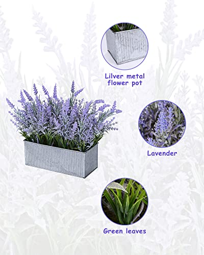 Vlorart Artificial Lavender Decor, Fake Lavender Plant In Decorative Silver Metal Pots, Faux Lavender Plant Artificial Flowers For Farmhouse Home Decor Office Bathroom Desk Room Indoor Outdoor #TOP2