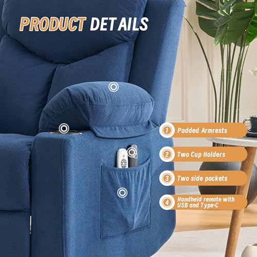 Image of Power Lift Recliner Chair for Elderly with Massage,Recliner Chairs for Adults with Remote,Electric Lift Chair with Side Pockets,USB & Type-C Charging for Living Room(NavyBlue)