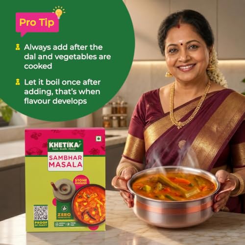 Image of Khetika Sambhar Masala with Natural Oils, 100g, Sambhar Masala Powder, Stone Grounded, Rich Aroma & Flavour