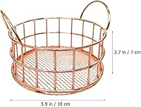 Vista 2 de Cestas de escritorio de hierro de oro rosa, cesta de almacenamiento de alambre de metal, cestas de almacenamiento de escritorio de hierro con asa