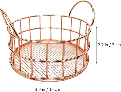 Miniatura 2 de Cestas de escritorio de hierro de oro rosa, cesta de almacenamiento de alambre de metal, cestas de almacenamiento de escritorio de hierro con asa