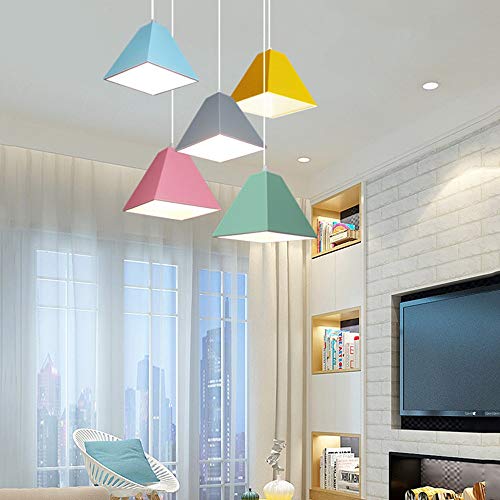 Chandelier Suspendu Nordique Jaune | Luminaire Géométrique Polygonal de Chambre