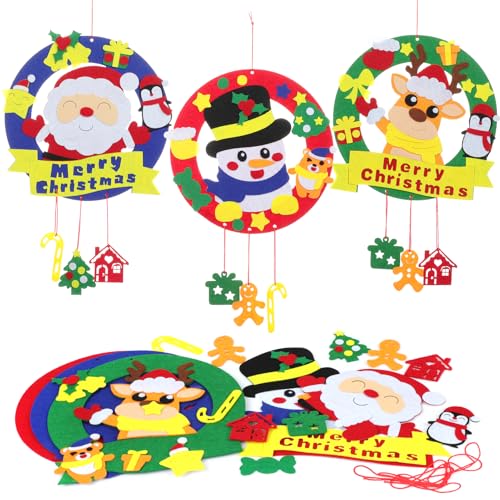 Kiiwah Kit Decorazioni Natale Fai da Te in Feltro, Lavoretti Creativi Natalizie per Bambini, Decorazioni per Albero di Natale, Casa, Porta, Finestre (3 Gruppi)(Ghirlanda di Natale)
