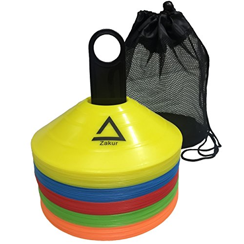 Zakur マーカーコーン カラーコーン 割れにくい サッカー フットサル 用品 (５色セットA, 50枚)