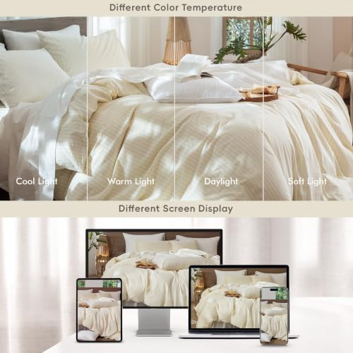 Image of MooMee Striped Duvet Cover Set 100% Washed Cotton Linen Like Queen