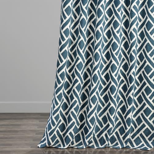 Image of HPD Half Price Drapes Modern Geometric Printed Curtains Luxury Cotton Curtains 108 Inches Long (1 Panel) Room Darkening Curtains for Bedroom & Living Room, 50W x 108L, Crosshatch Geometrical Blue