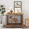 IchbinGo Dog Crate Furniture Wooden Dog Crate Table 437 Dog Kennel with 3 Doors Flip up Top Opening and Wheels Decorative Pet Crate House for LargeMediumSmall Dog Indoor Use Rustic Brown