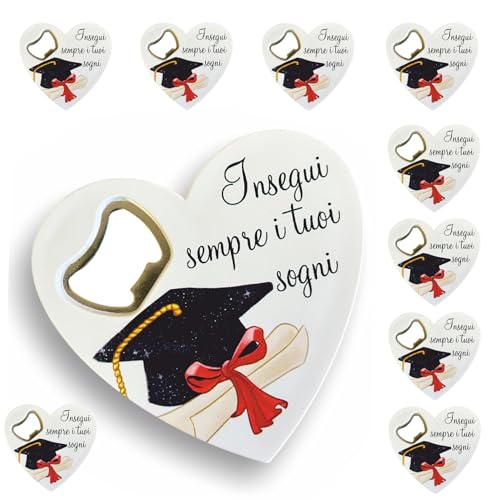 Regalami.shop set 10 bomboniere apribottiglia, Bomboniera Laurea con immagine e frase + 10 bigliettini a tema Personalizzati (7)