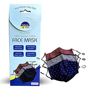 California Wellness Products Face Mask – Reusable 100% Cotton 2 Layer Unisex Face Mask – Pack of 3 (3/Pack – woven)